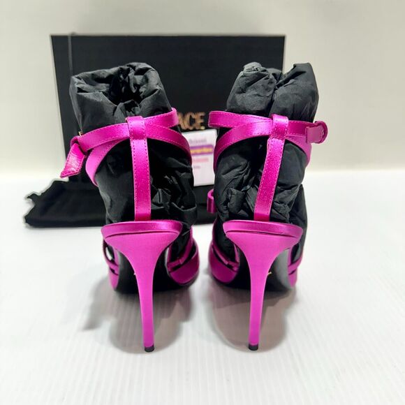 NIB Versace Gianni Ribbon 38.5 US 8.5 Pumps Fuchsia Cage Satin Ankle Strap $1325 - Picture 7 of 16
